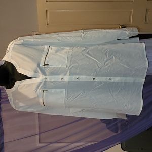 Calvin Klein Button Down Zipper Pocket  long Ajustible Sleeve Top Size XL